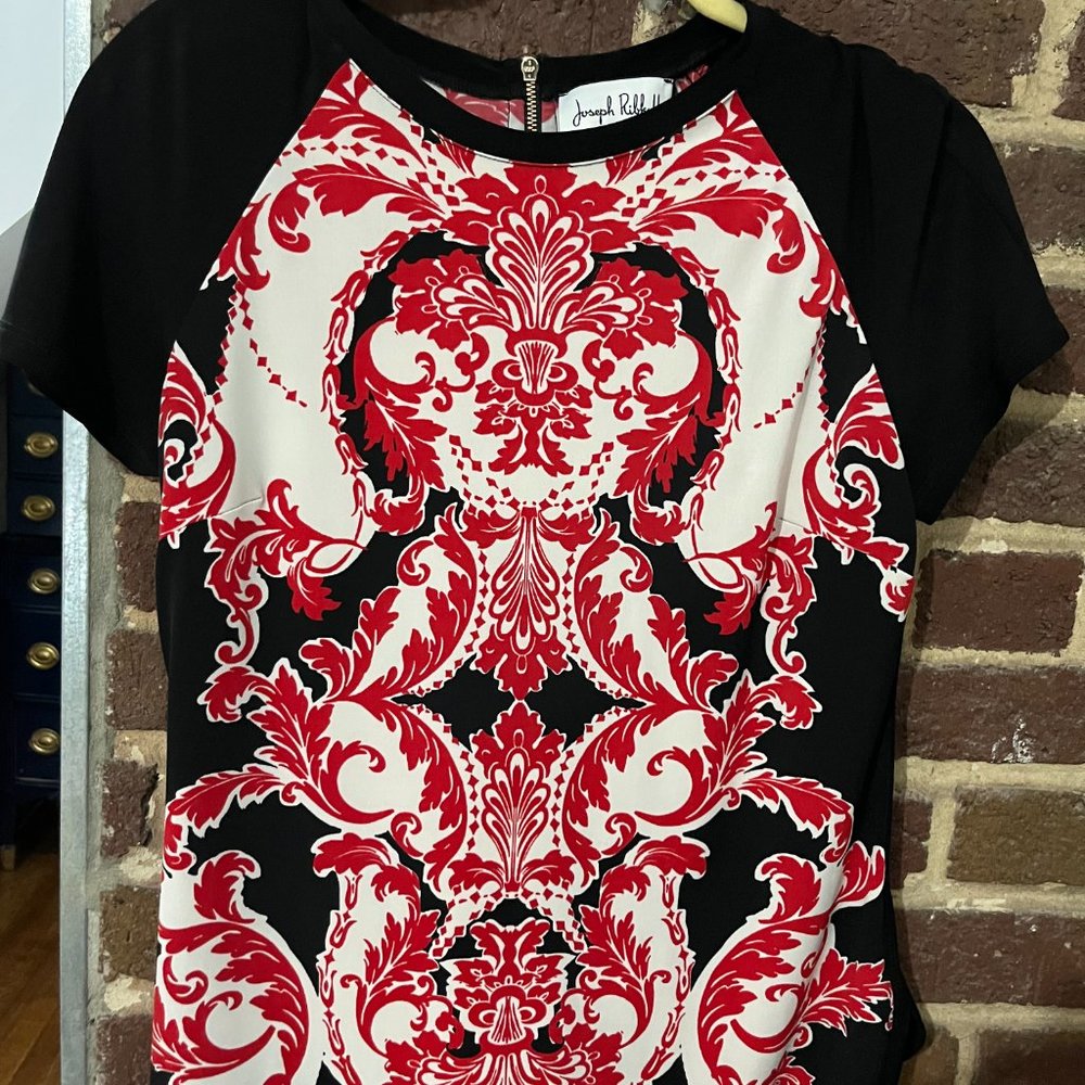 Joseph Ribkoff Black, Red, Cream Damask Pattern Top